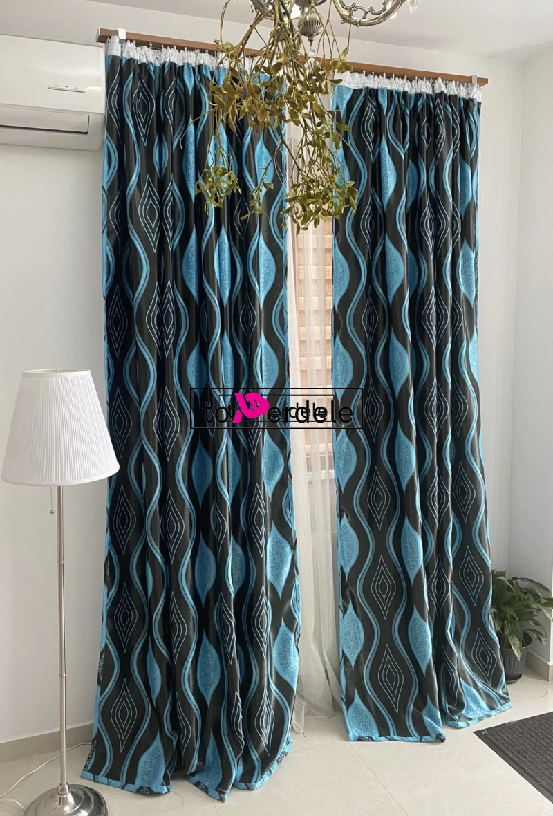 Draperie  neagră  model albastru imagine 2