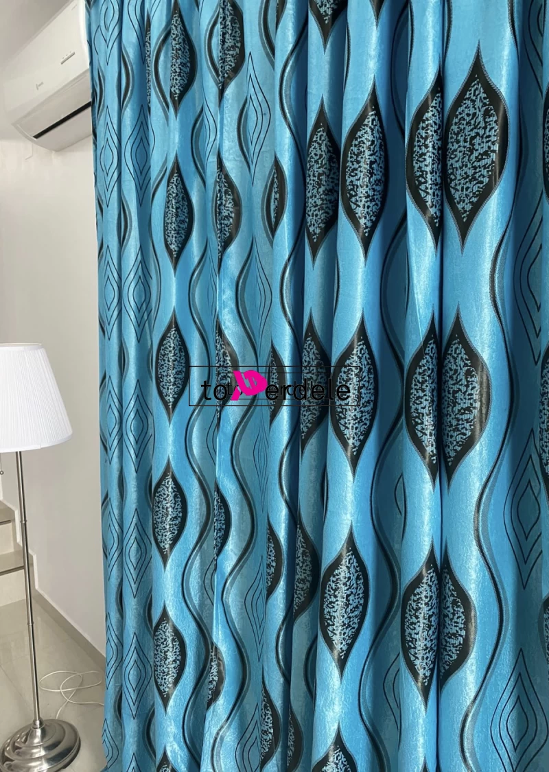 Draperie albastra model negru imagine 3