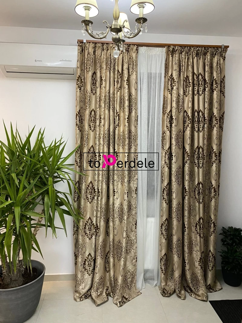 Draperie blackout cafea cu lapte model baroc imagine 5