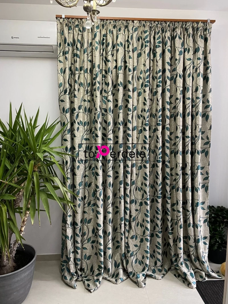 Draperii cream model frunze verzi imagine 5
